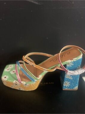 Wild Pair Multi-Color Daisy Strappy Block Heel Sandals